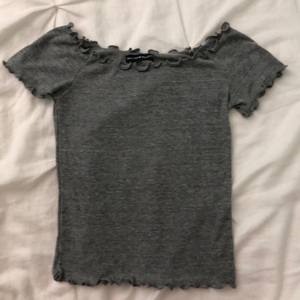 Brandy Melville Grey Off the Shoulder Crop Top